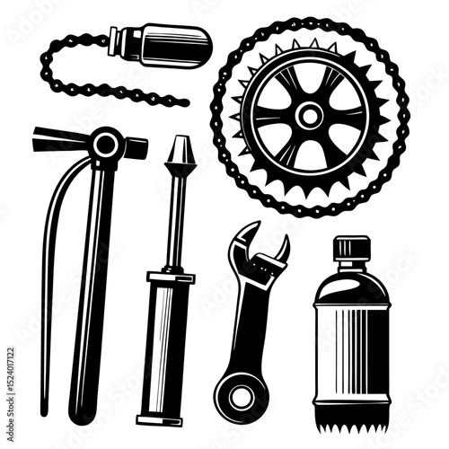 Bicycle repair kit tools and parts illustration