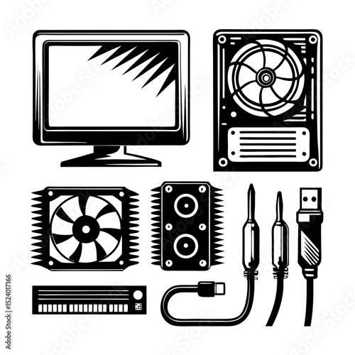 Computer parts and components illustration