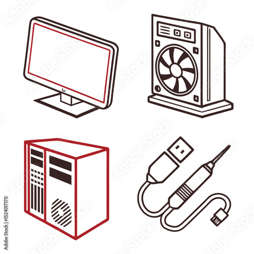 Computer hardware icons monitor cpu tower usb