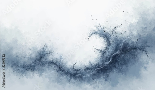 Abstract blue and white stippling texture with dusty waves and blurred grain dissolve. Monochrome spray pattern in soft organic motion. Vector illustration.