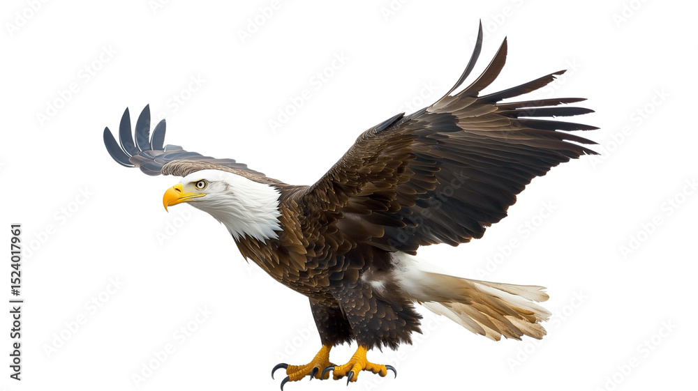 Fototapeta premium Bald eagle flying bird bald photography on transparent background 