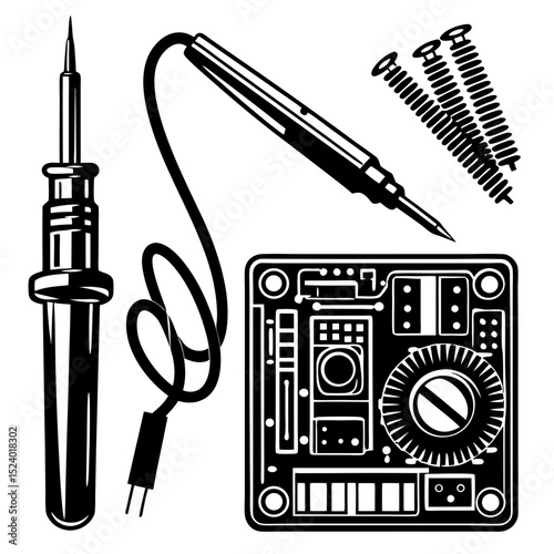 Soldering iron circuit board repair kit illustration