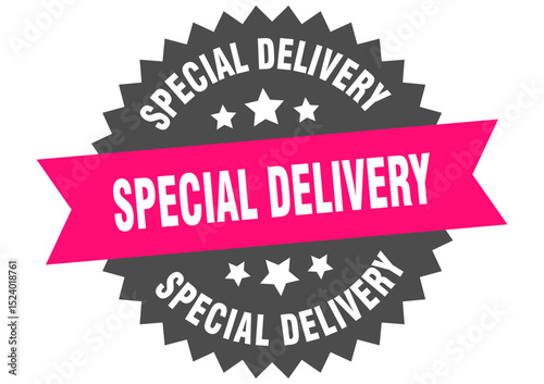 special delivery. special delivery round pink label isolated on transparent background
