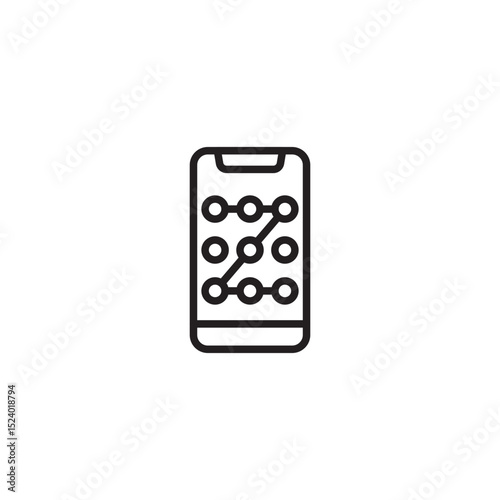 A minimalist line art icon of a smartphone displaying a 3x3 grid of circles connected by lines, representing a pattern lock or mobile password.
