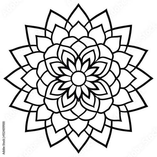 Elegant Black and White Mandala Design Featuring Geometric and Floral Elements