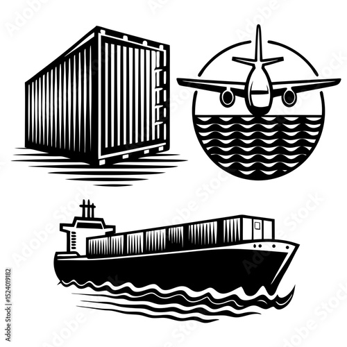 Global shipping and logistics container icons