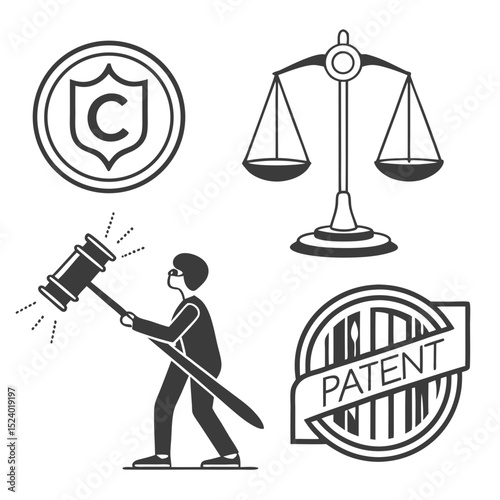 Intellectual property law icons copyright patent justice