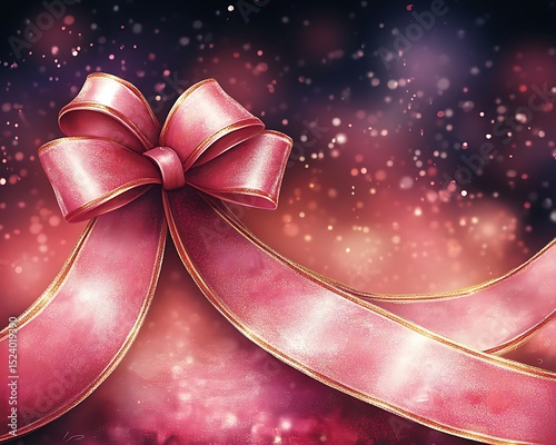 A beautiful pink ribbon with gold trim decorates a festive background