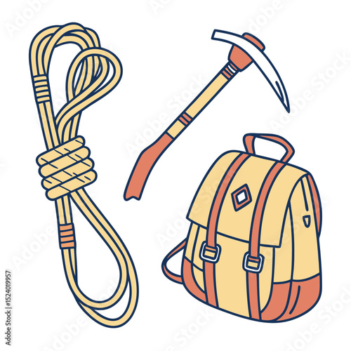 Mountain climbing equipment illustration