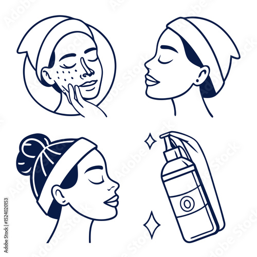 Facial skincare routine illustration guide