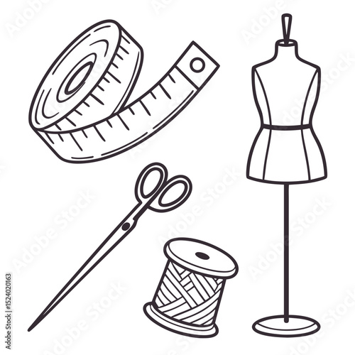Sewing tools and dressmakers dummy illustration