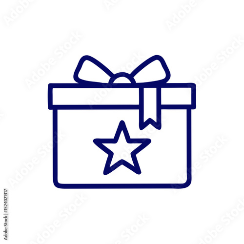 Outline of a gift box with a star and ribbon for celebration concept  