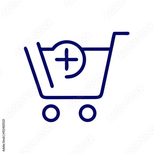 Simple icon of a shopping cart with a plus symbol for shopping  