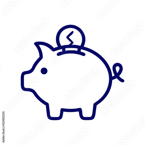 Simple black and white icon of a piggy bank with a coin slot  