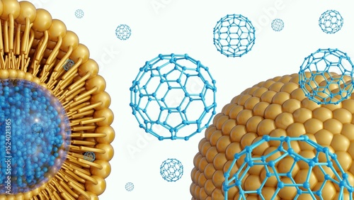 Tableau sur toile a 3d rendering of the interaction or encapsulation of fullerenes within liposomes, applications in nanotechnology, drug delivery, or materials science