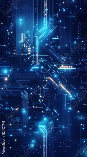 Blue circuit board background with electronic lines — technology background