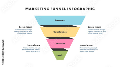 Colorful Marketing Funnel Infographic With Shadowed Inverted Pyramid Style