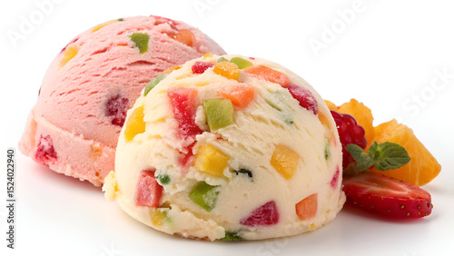 Tutti frutti ice-cream on white background 