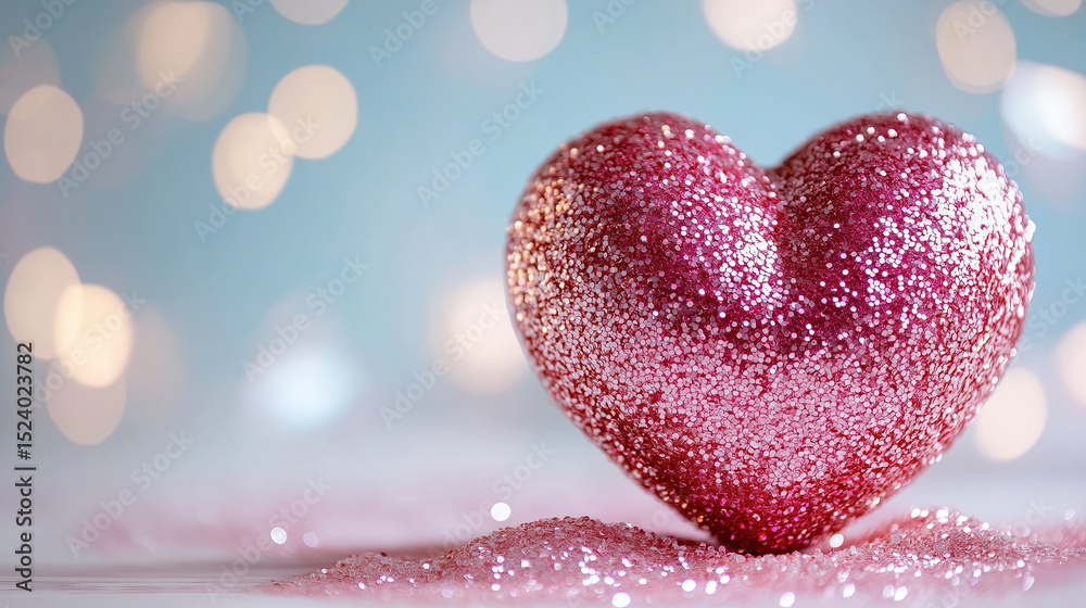 Obraz premium Sparkling pink heart on soft bokeh background