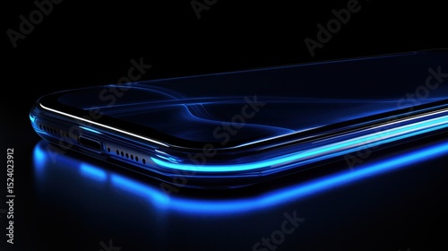 Neon-Lit Smartphone Outline on Black Background for Tech Presentations