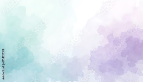 Abstract Watercolor Painting with Pastel Hues of Teal, Purple, and White