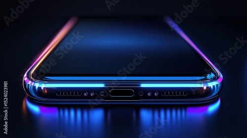 Neon-Lit Smartphone Outline on Black Background for Tech Presentations