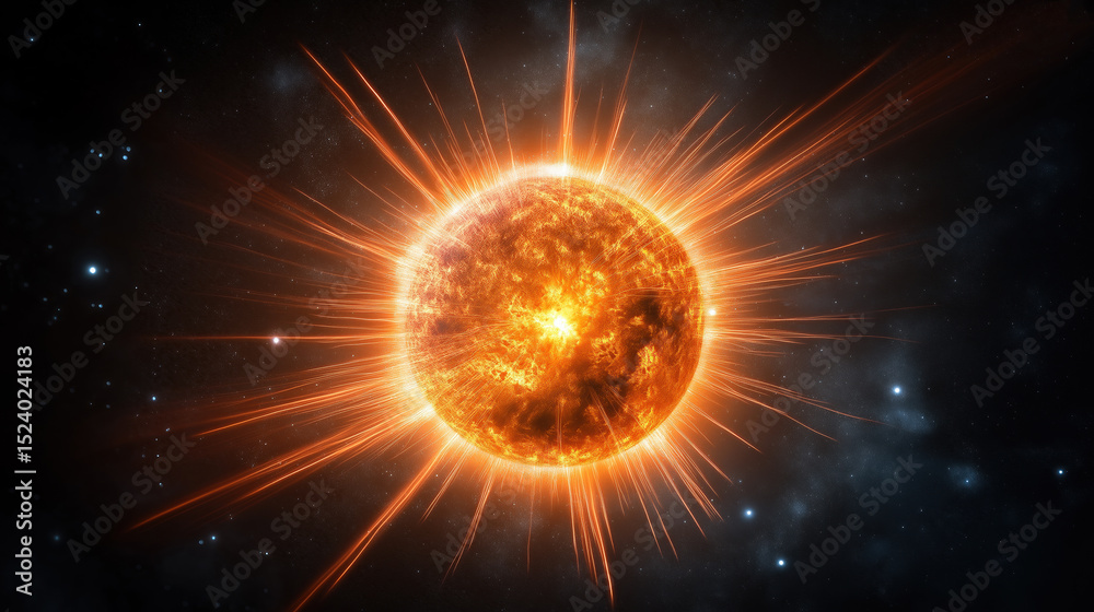 Fototapeta premium Exploding sun emitting powerful solar flares