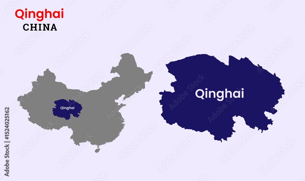 Obraz premium Map of Qinghai, Map of Qinghai with fill colour, Map of China state Qinghai, China, Qinghai.