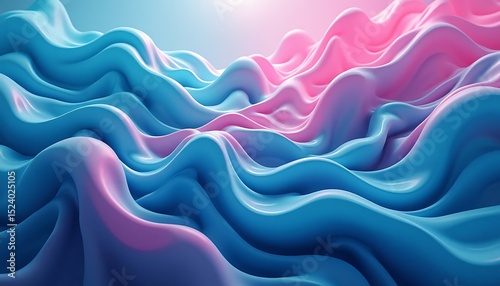 Abstract Wavy Surface with Gradient of Pink and Blue Colors