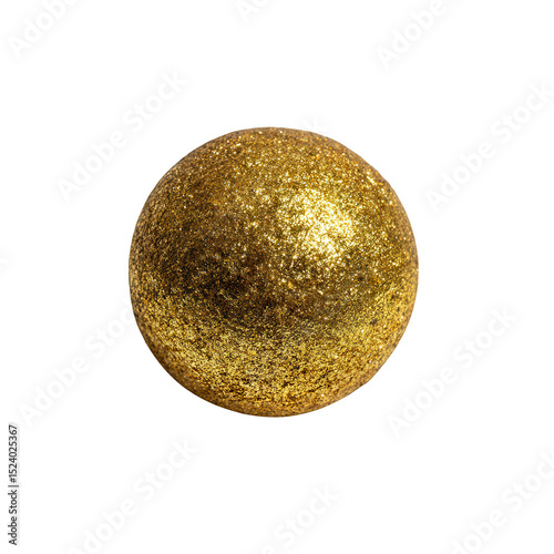 A shiny, glittering gold ball isolated on a white background, perfect for various design projects and decorative purposes.