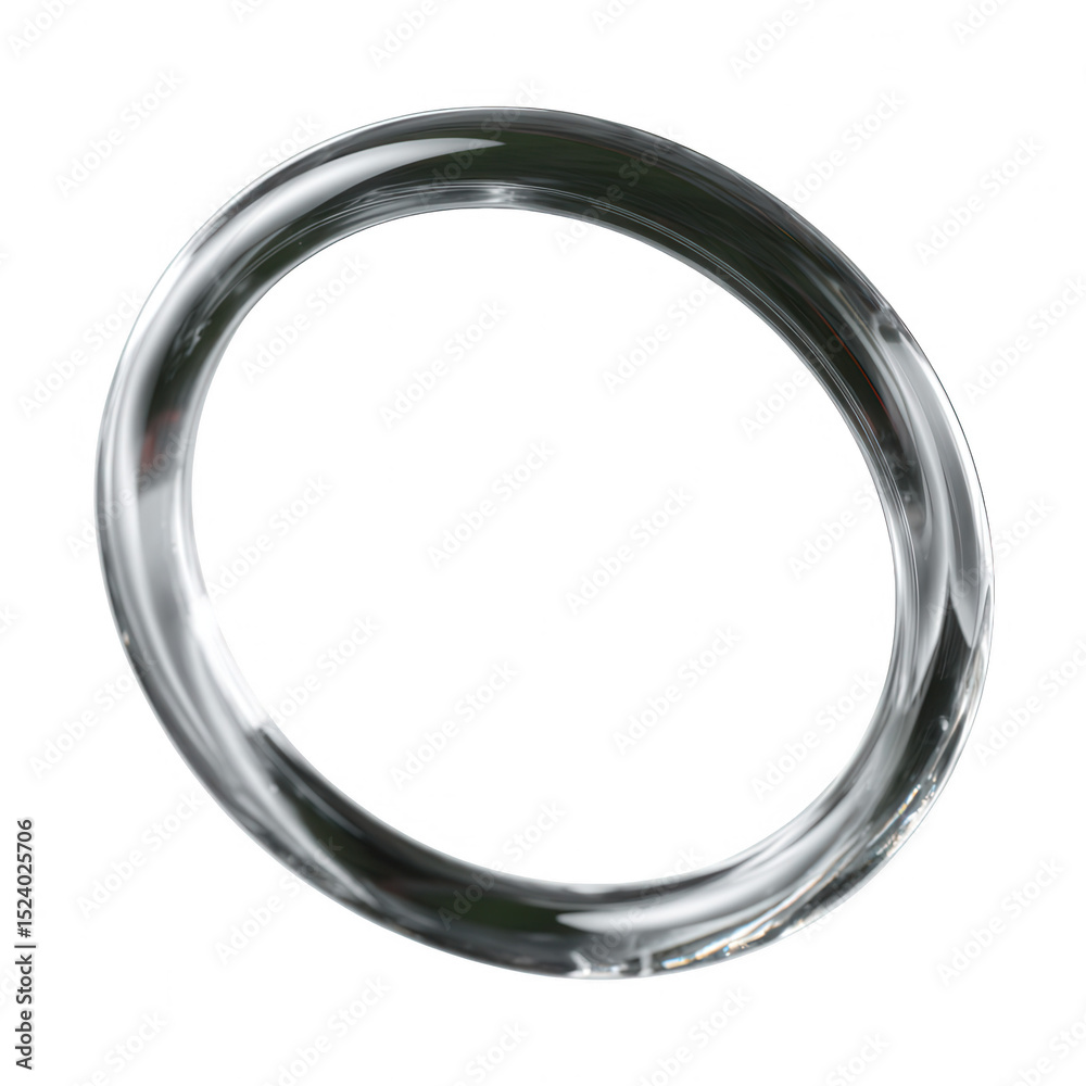 Fototapeta premium A sleek, shiny, circular metallic ring on a white isolated background, emphasizing its smooth texture and reflective surface.