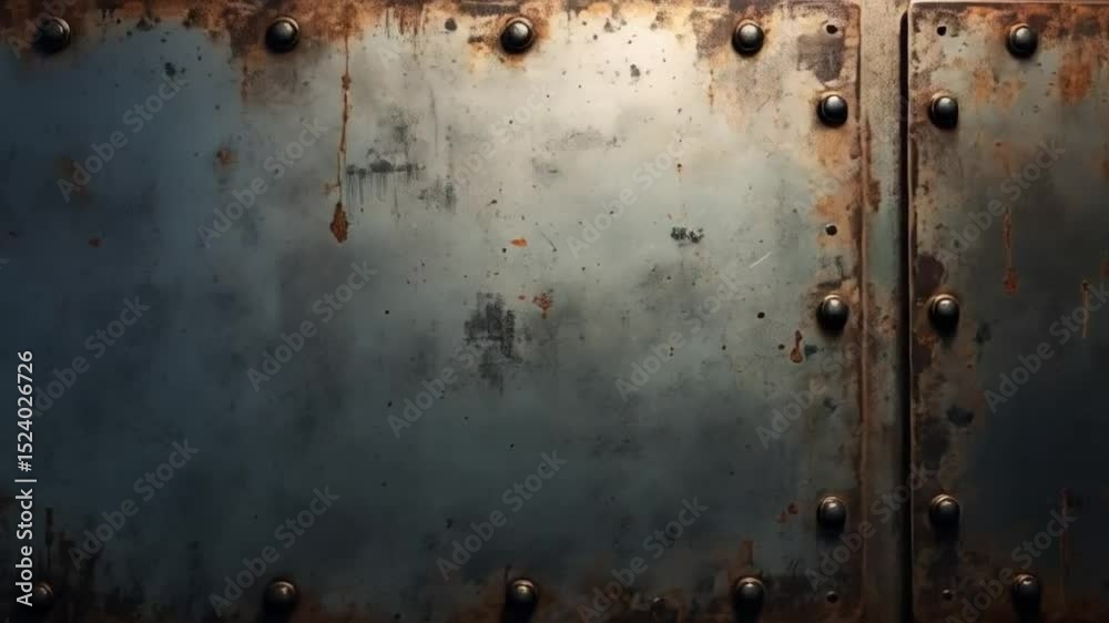 A grungy metal sheet with rivets and rust marks creating a textured and industrial look surface background texture video