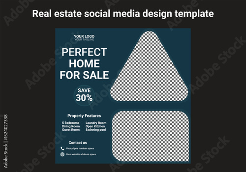Real estate social media template design. Modern banner design with place for the photo. Usable for social media feed and story.