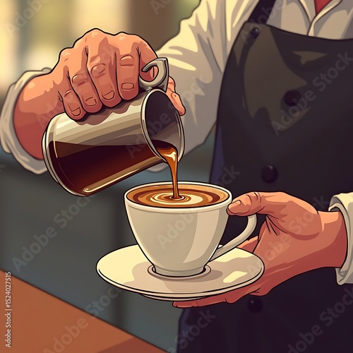 Pouring Coffee Into Cup From Pitcher for Refreshment