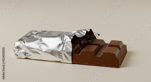 Unwrapped chocolate bar symbolizes indulgence and luxury, ideal for marketing campaigns in confectionery, lifestyle, or premium branding.