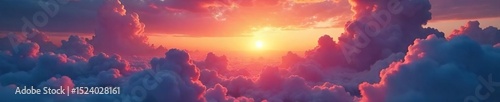Vast, surreal clouds stretching across a vibrant sunset sky, creating a dramatic and awe-inspiring scene Perfect for fantasy, dreamscape, and atmospheric imagery , vast, dawn, horizon