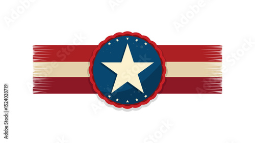 Grunge Star Badge with Stripes in Patriotic Red, White and Blue Colors