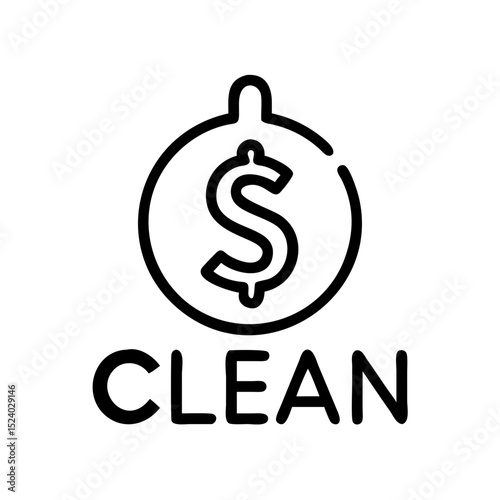  Icon featuring a dollar sign within a circular shape, associated with cleanliness and finance.