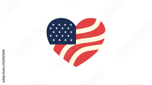 Heart Shaped USA Flag Design for American Independence and Patriotic Love Celebration Theme
