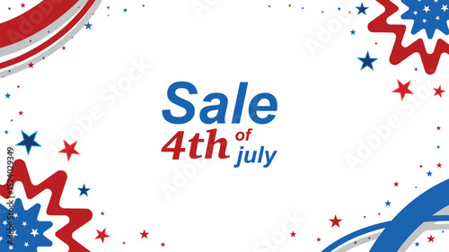 Fourth of July Sale Banner with Stars, Fireworks and Red White Blue Celebration Graphics