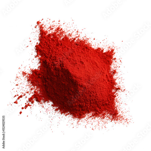 Bright red powder isolated on a white background, ideal for use in culinary arts, food photography, or spice catalogs.