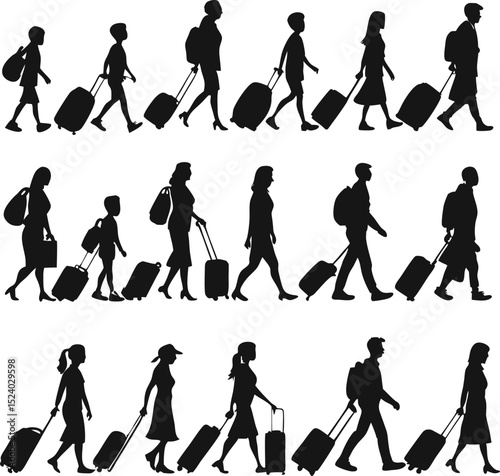 Travel icons airplane suitcase globe map compass
