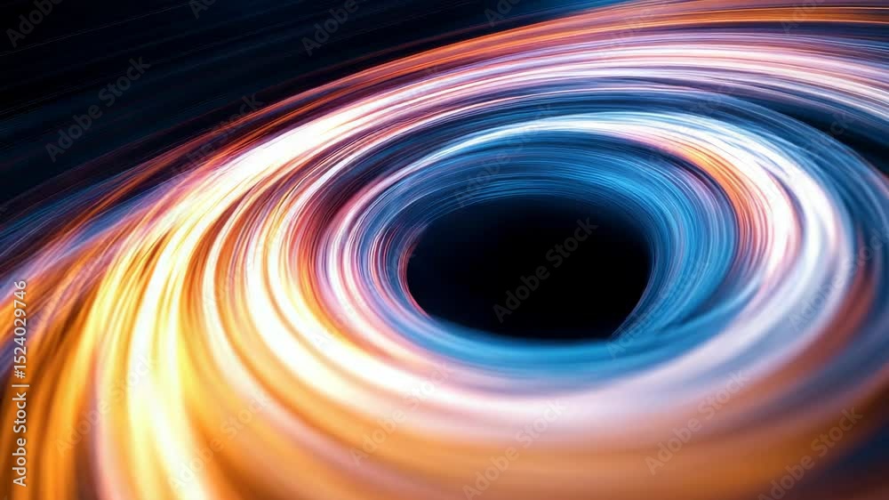 Swirling vibrant colors around a black hole in space, 3d illustration concept