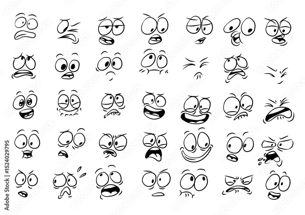 Fototapeta premium Cartoon Facial Expressions Set – Hand Drawn Emotions Vector Collection