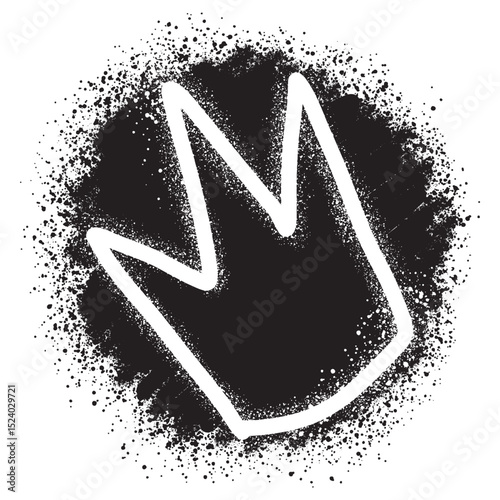 Sprayed crown with over spray in black over white. Spray graffiti stylized crown. Vector illustration.