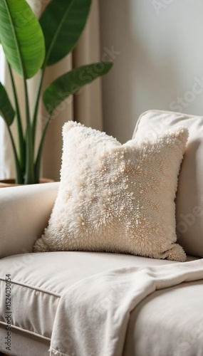 Soft, plush living room cushion in a calming neutral tone Perfect for adding comfort and style to any sofa or armchair Ideal for relaxation and creating a cozy atmosphere , lounge, plush, accent