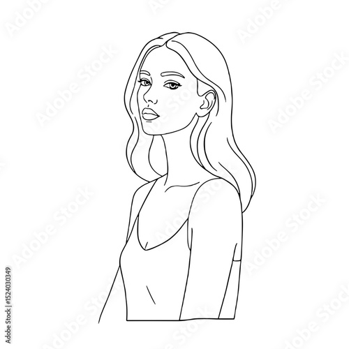 young woman with long hair in a relaxed pose looking confidently over her shoulder in a minimalist style