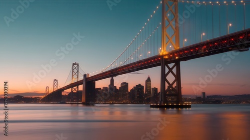 San Francisco Bay Bridge Illuminated Against the City Skyline at Twilight