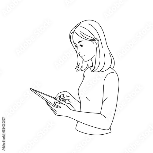 young woman using a tablet and concentrating on the content in a casual setting