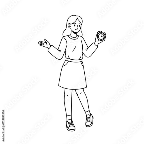 Young girl holding watch in hand with cheerful expression in casual setting